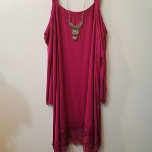 Plus Size Bohemian Magenta Top w/ Lace Insert